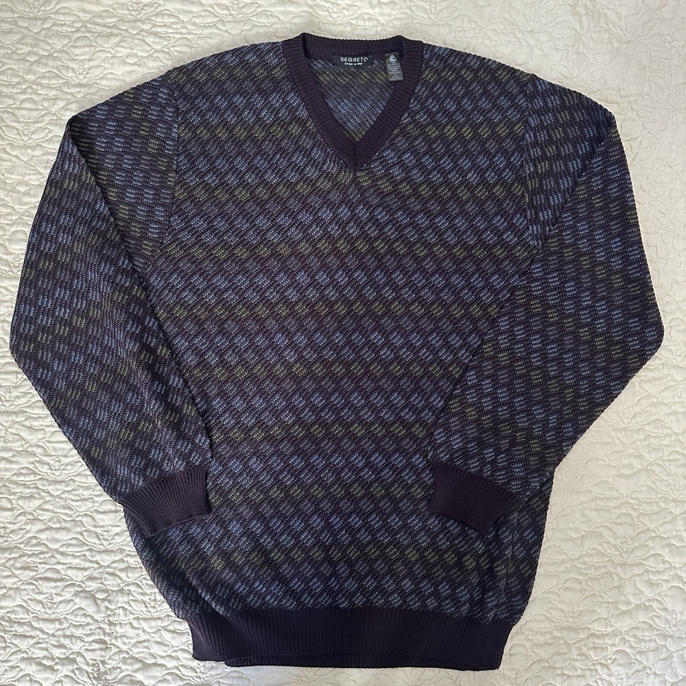 Vintage Segreto Sweater Mens Large Tall LT Fine Merino 100% Woolmark V-Neck Knit